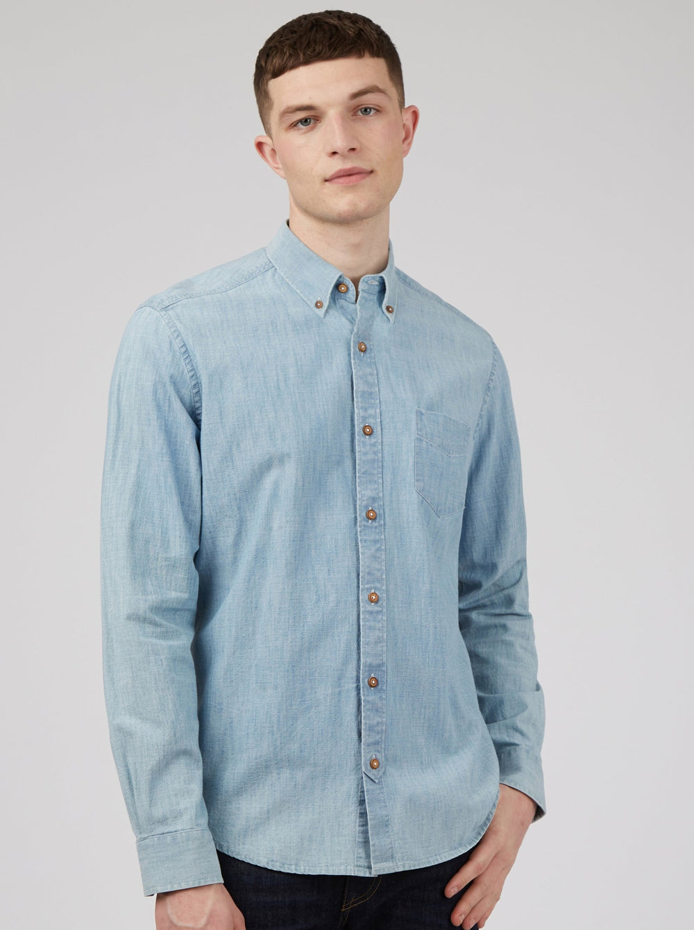 Chemises Ben Sherman Long-Sleeve Chambray Bleu Bleu Marine | LYT-75506638